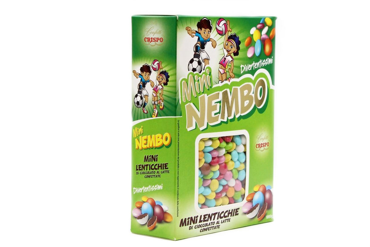 MINI LENTI DI CIOCCOLATO AL LATTE COLORATE CONFETTATE NEMBO SCATOLA KG 1  Crispo